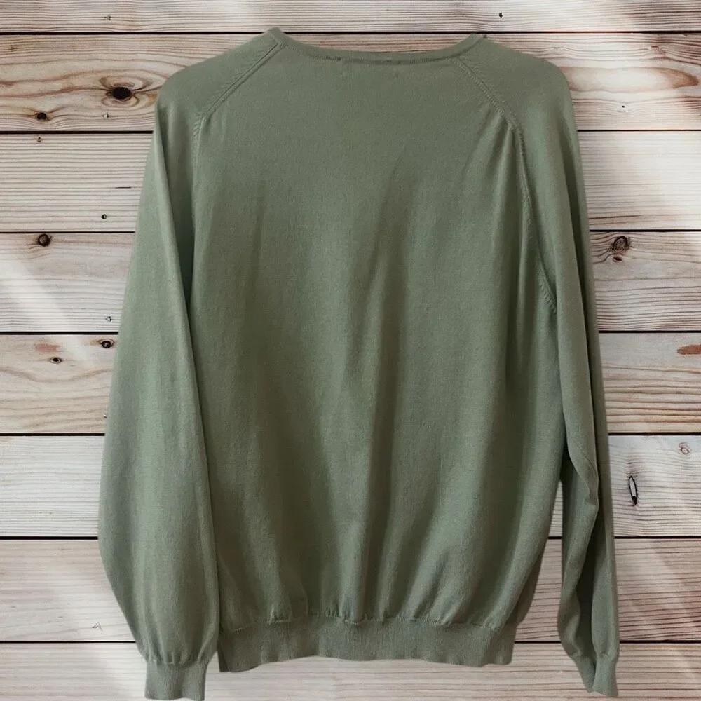 Brooks Brothers Italian Mercerized Cotton V Neck Pull On Green Sweater Mens Sz L